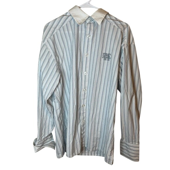 Rocawear Mens Large White Blue Gray Long Sleeve Button Down Shirt w/ Embroidery - Picture 1 of 7
